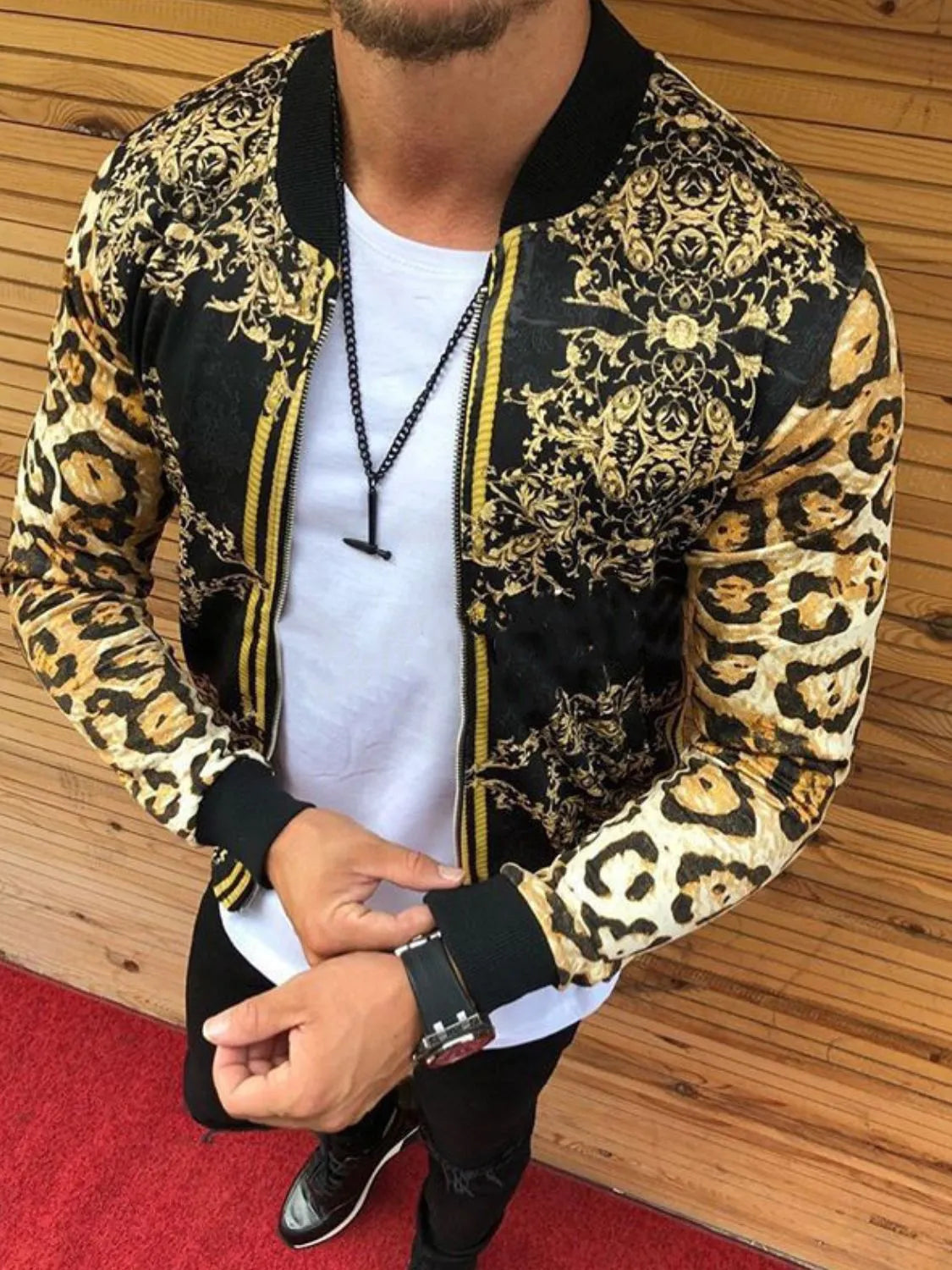 Men's Full Size Printed Zip Up Long Sleeve Top Plus Size - Premium Men's Zip Up Vest from Trendsi - Just $62.82! Shop now at Handbags Specialist Headquarter