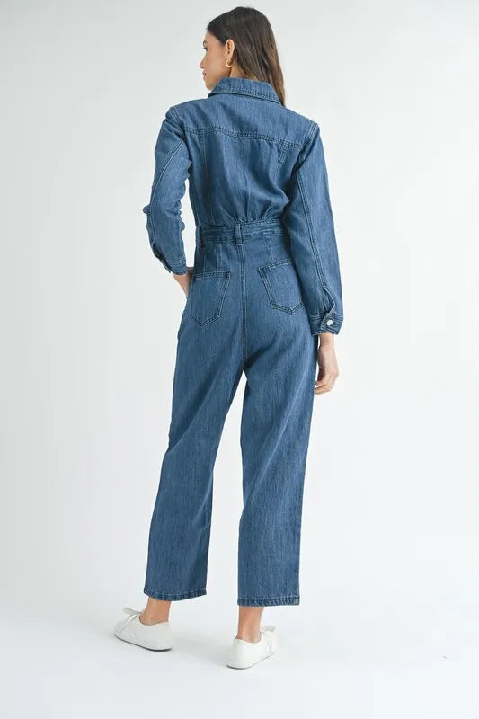 MABLE Cinched Waist Straight Leg Denim Jumpsuit - Premium Women / Jeans & Denim from Trendsi - Just $71.56! Shop now at Handbags Specialist Headquarter