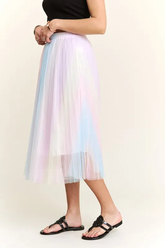 ADORA  Unicorn Pleated Mesh Flare Midi Skirt - Premium Skirts from Trendsi - Just $34.99! Shop now at Handbags Specialist Headquarter