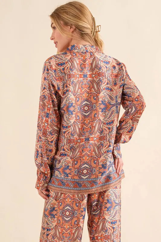 And The Why Satin Paisley Pattern Button Down Shirts - Premium Women's Down Shirt Tops from Trendsi - Just $51.24! Shop now at Handbags Specialist Headquarter