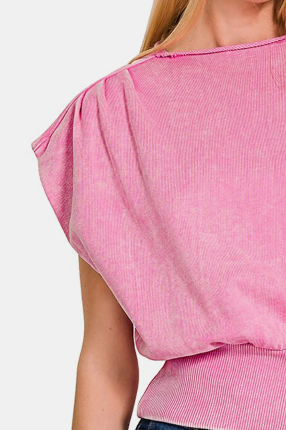 Zenana Washed Boat Neck Bottom Banded Dolman Sleeve Top - Premium from Trendsi - Just $27.99! Shop now at Handbags Specialist Headquarter
