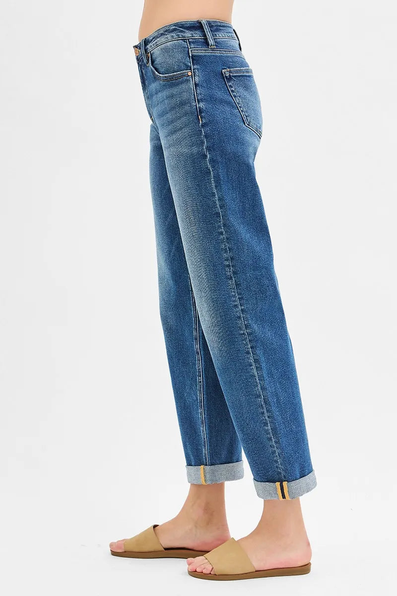 RISEN Full Size Mid Rise Boyfriend Roll Up Jeans Plus Size - Premium Women / Jeans & Denim from Trendsi - Just $66.99! Shop now at Handbags Specialist Headquarter