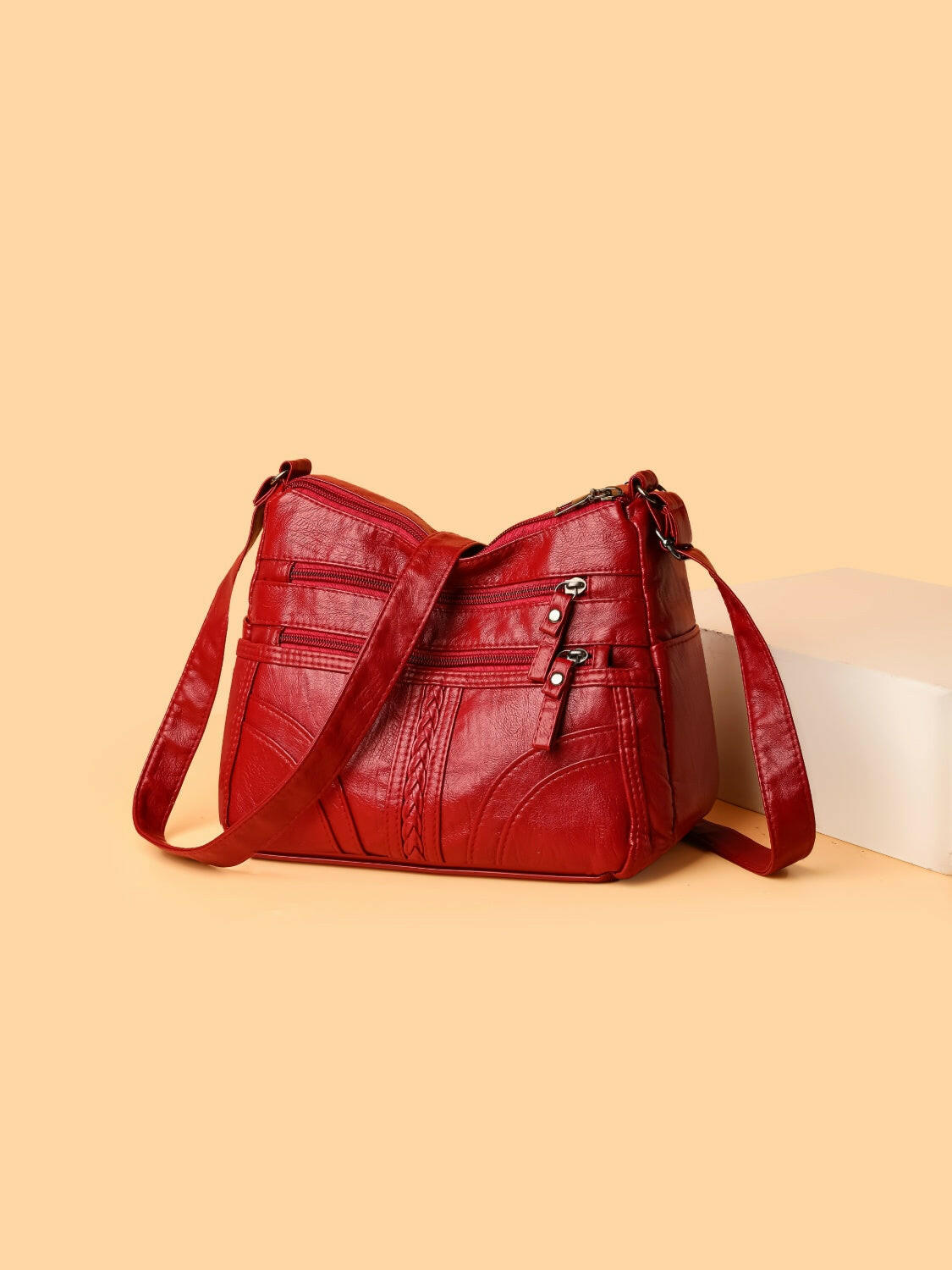 PU Leather Adjustable Strap Shoulder Bag - Premium Shoulder Bags from Trendsi - Just $23.60! Shop now at Handbags Specialist Headquarter