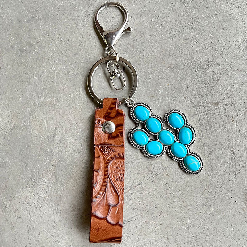 Turquoise Genuine Leather Key Chain - Premium Key chain from Trendsi - Just $10! Shop now at Handbags Specialist Headquarter