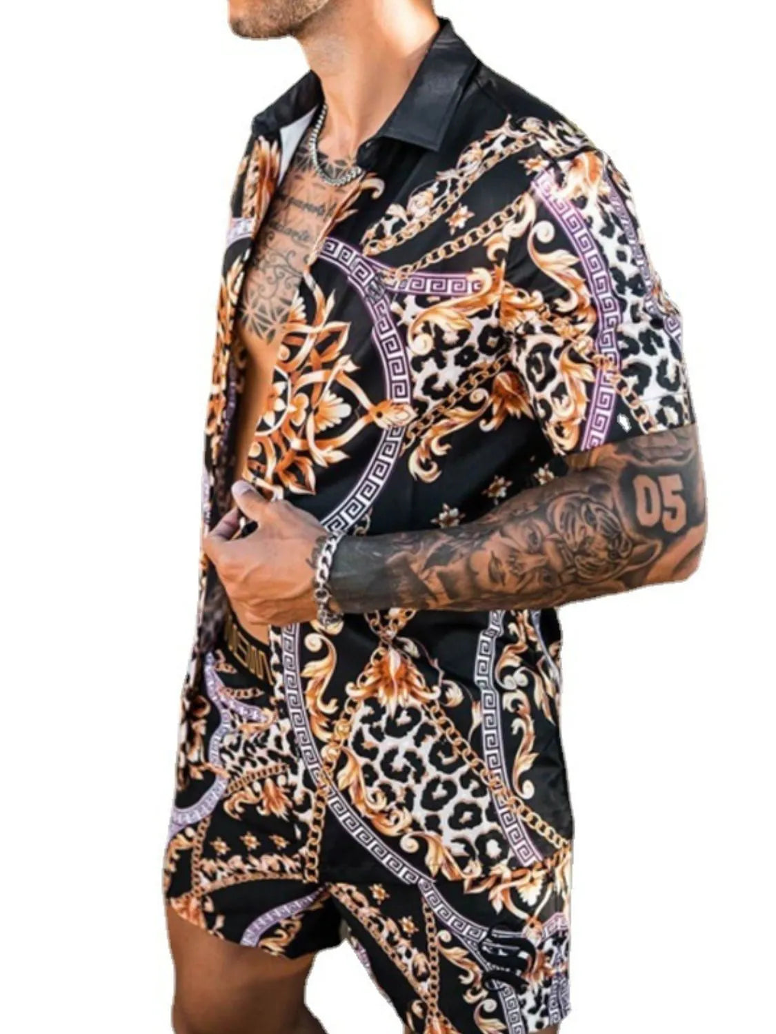 Men's Full Size Printed Short Sleeve Top and Shorts Set Plus Size - Premium Men's Shirts from Trendsi - Just $38.08! Shop now at Handbags Specialist Headquarter