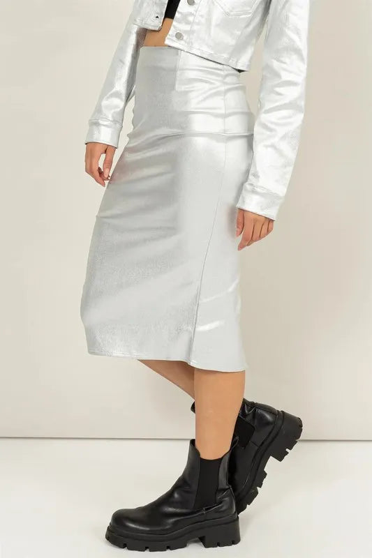 HYFVE Shimmer Midi Skirt - Premium Skirts from Trendsi - Just $31.99! Shop now at Handbags Specialist Headquarter