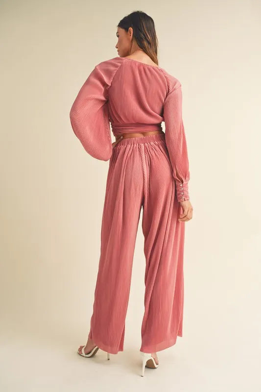MABLE Front Twisted Long Sleeve Top and Pants Set - Premium Sleepwear from Trendsi - Just $84.99! Shop now at Handbags Specialist Headquarter