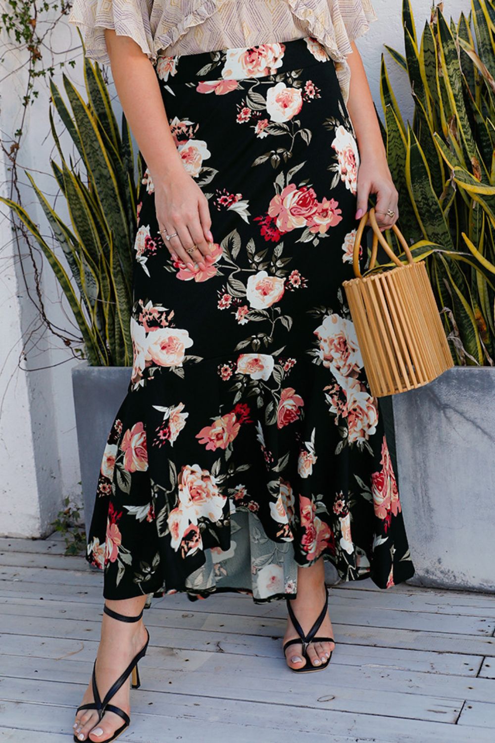 Plus Size Floral High-Rise Skirt - Premium from Trendsi - Just $37.99! Shop now at Handbags Specialist Headquarter