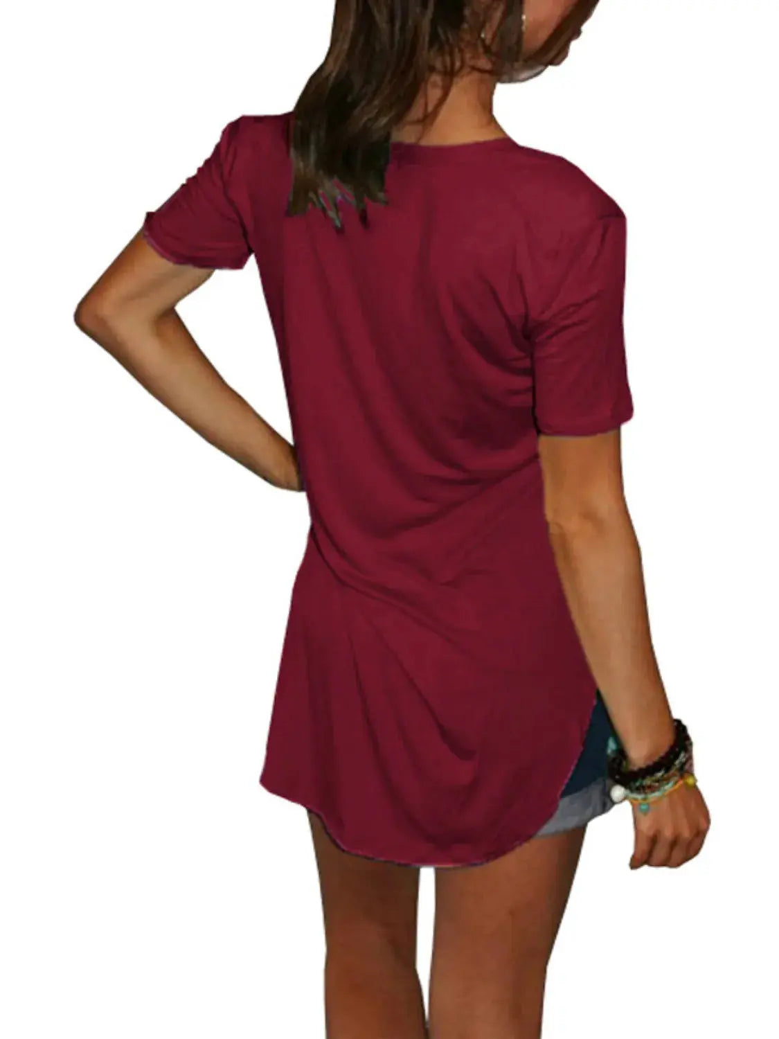 Full Size Solid V-Neck Short Sleeve T-Shirt Plus Size - Premium Women Plus Size from Trendsi - Just $16.36! Shop now at Handbags Specialist Headquarter