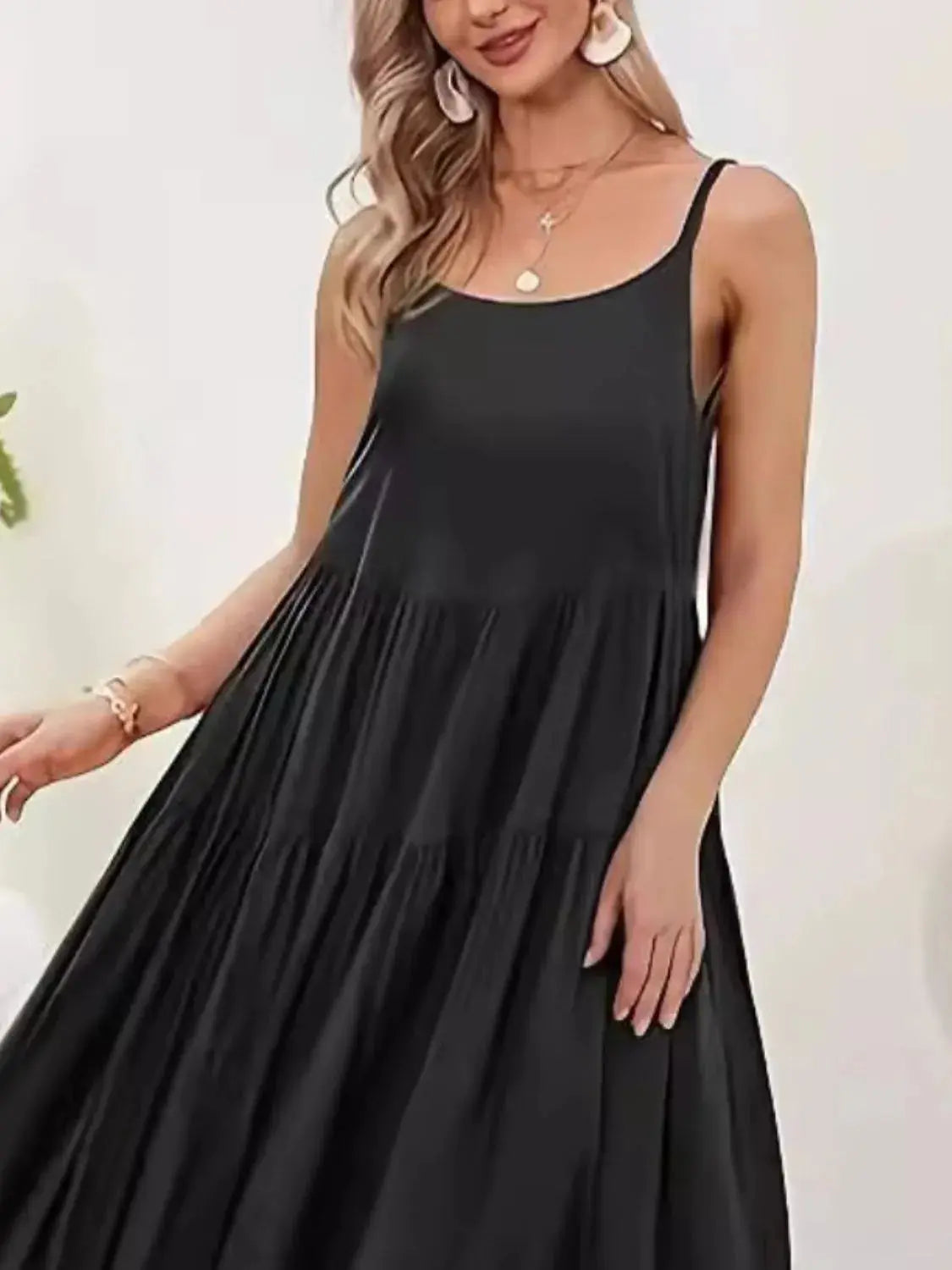 Plus Size Scoop Neck Sleeveless Midi Cami Dress.