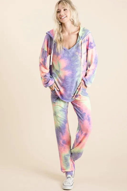 BiBi Tie Dye French Terry Top and Bottom Set - Premium from Trendsi - Just $28.99! Shop now at Handbags Specialist Headquarter