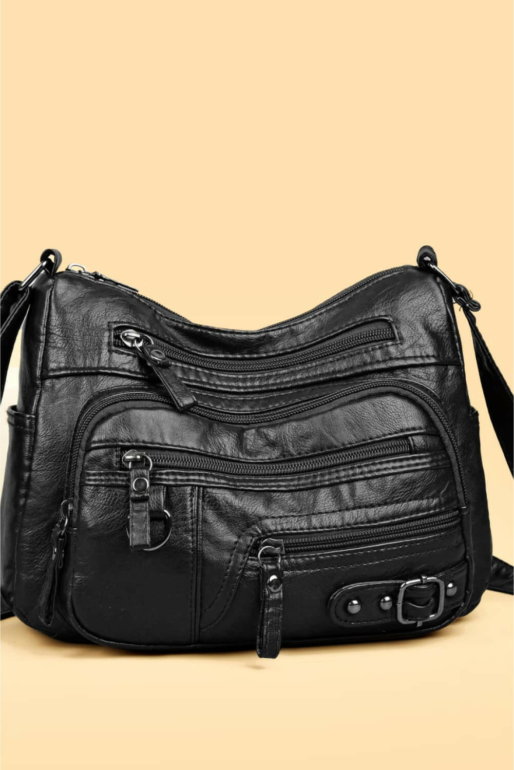 Multi-Pocket PU Leather Crossbody Bag.