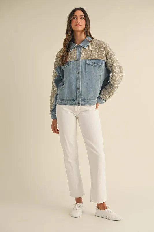 MABLE Quilted Paisley Print Contrast Denim Jacket - Premium Women / Jeans & Denim from Trendsi - Just $71.56! Shop now at Handbags Specialist Headquarter