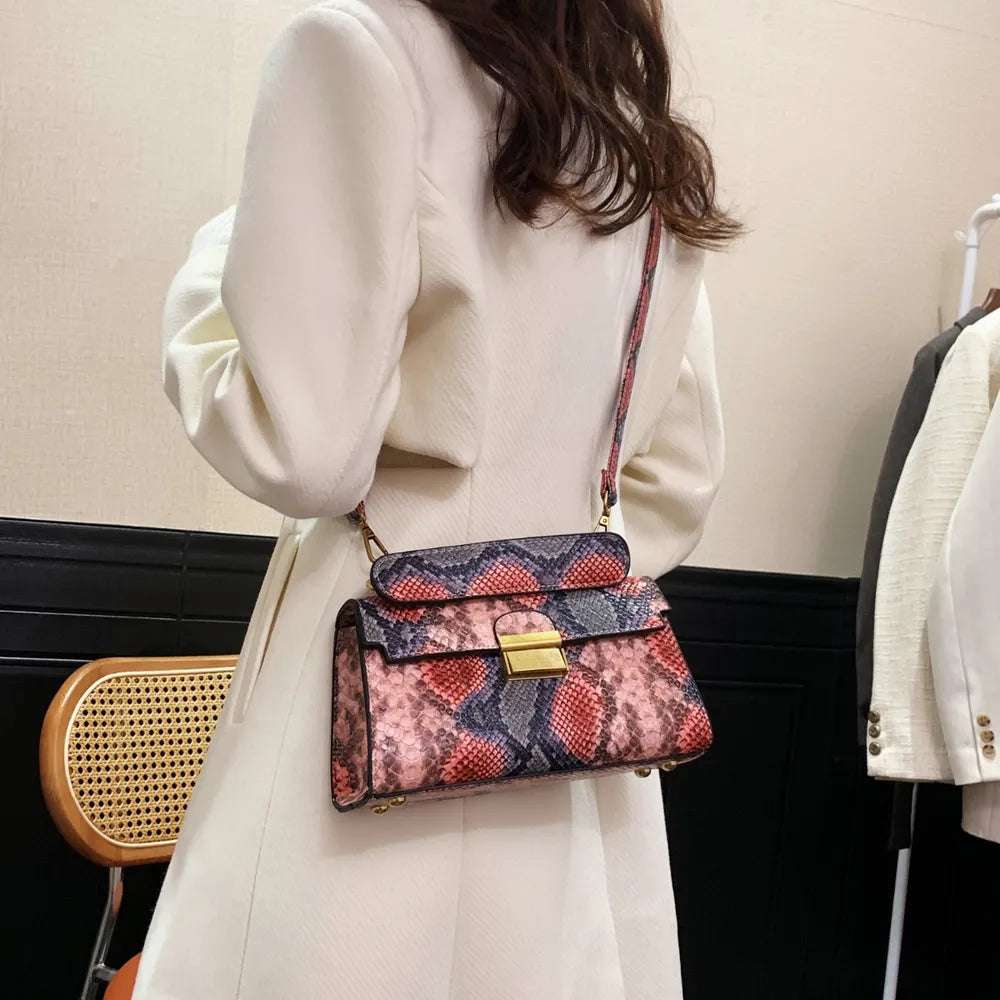 PU Leather Snakeskin Print Crossbody Bag - Premium Crossbody Bag from Trendsi - Just $35.99! Shop now at Handbags Specialist Headquarter