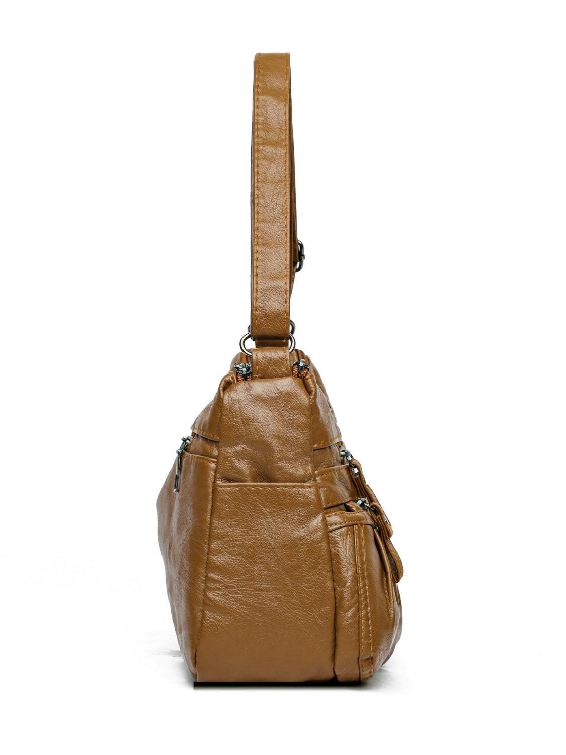 PU Leather Ruched Adjustable Strap Shoulder Bag.