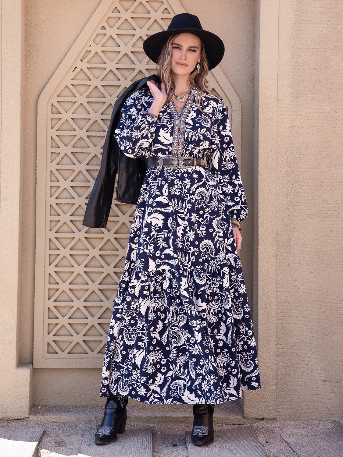 Printed Notched Neck Maxi Dress - Premium Maxi Dress from Trendsi - Just $49.99! Shop now at Handbags Specialist Headquarter