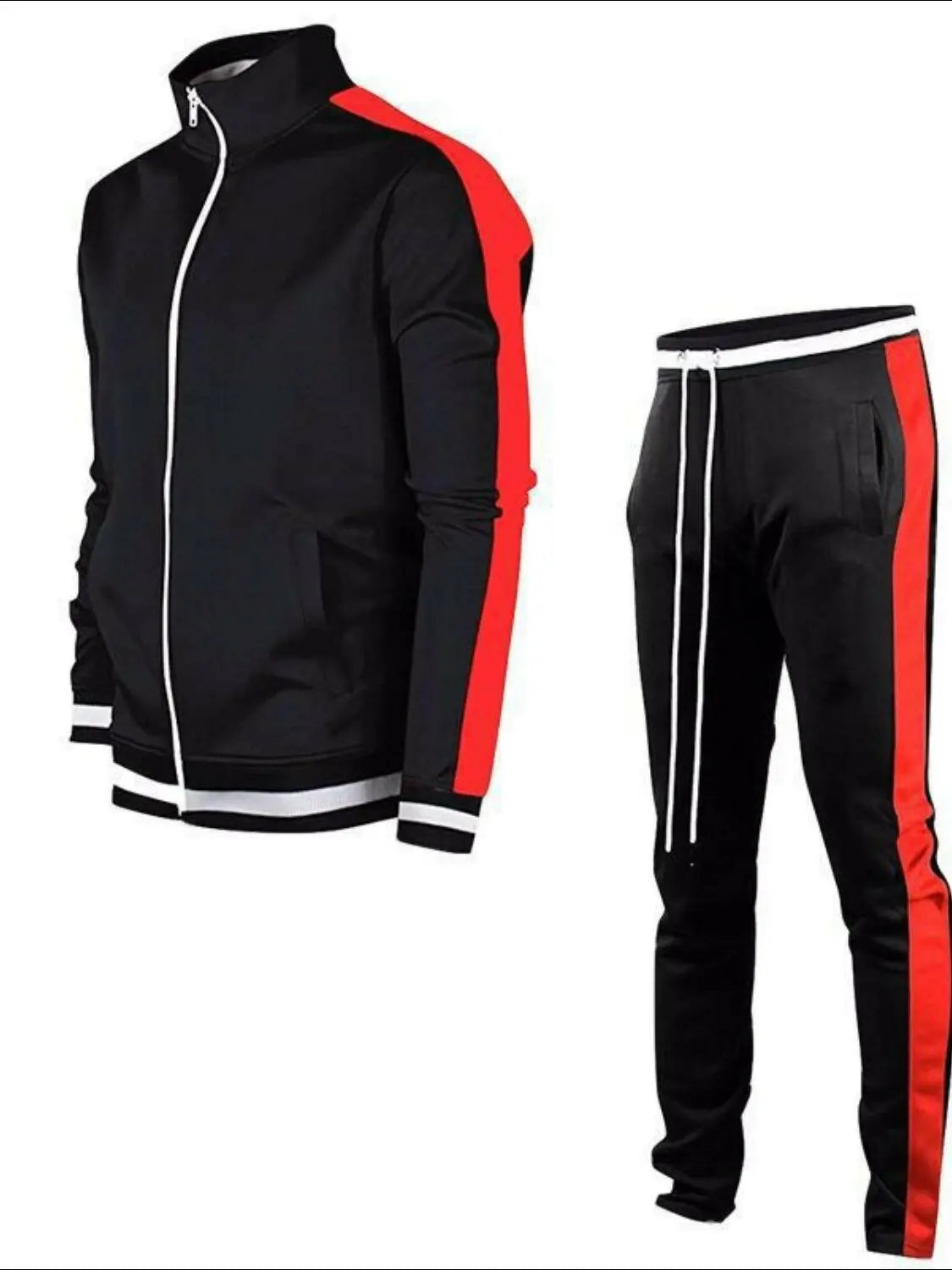 Men's Full Size Contrast Zip Up Top and Pants Set Plus Size.