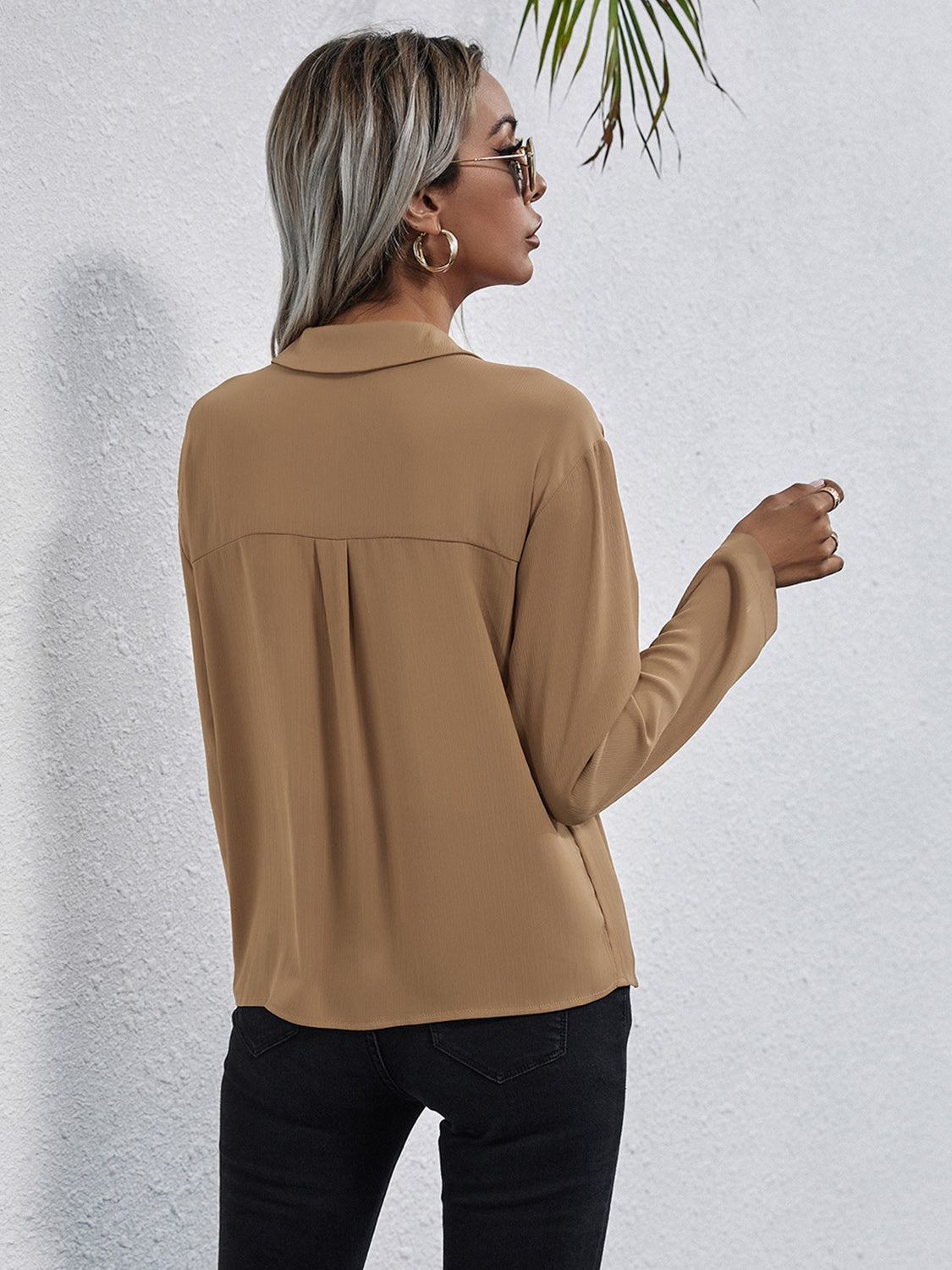 Collared Neck Button Down Shirt - Premium Women's Down Shirt Tops from Trendsi - Just $27! Shop now at Handbags Specialist Headquarter