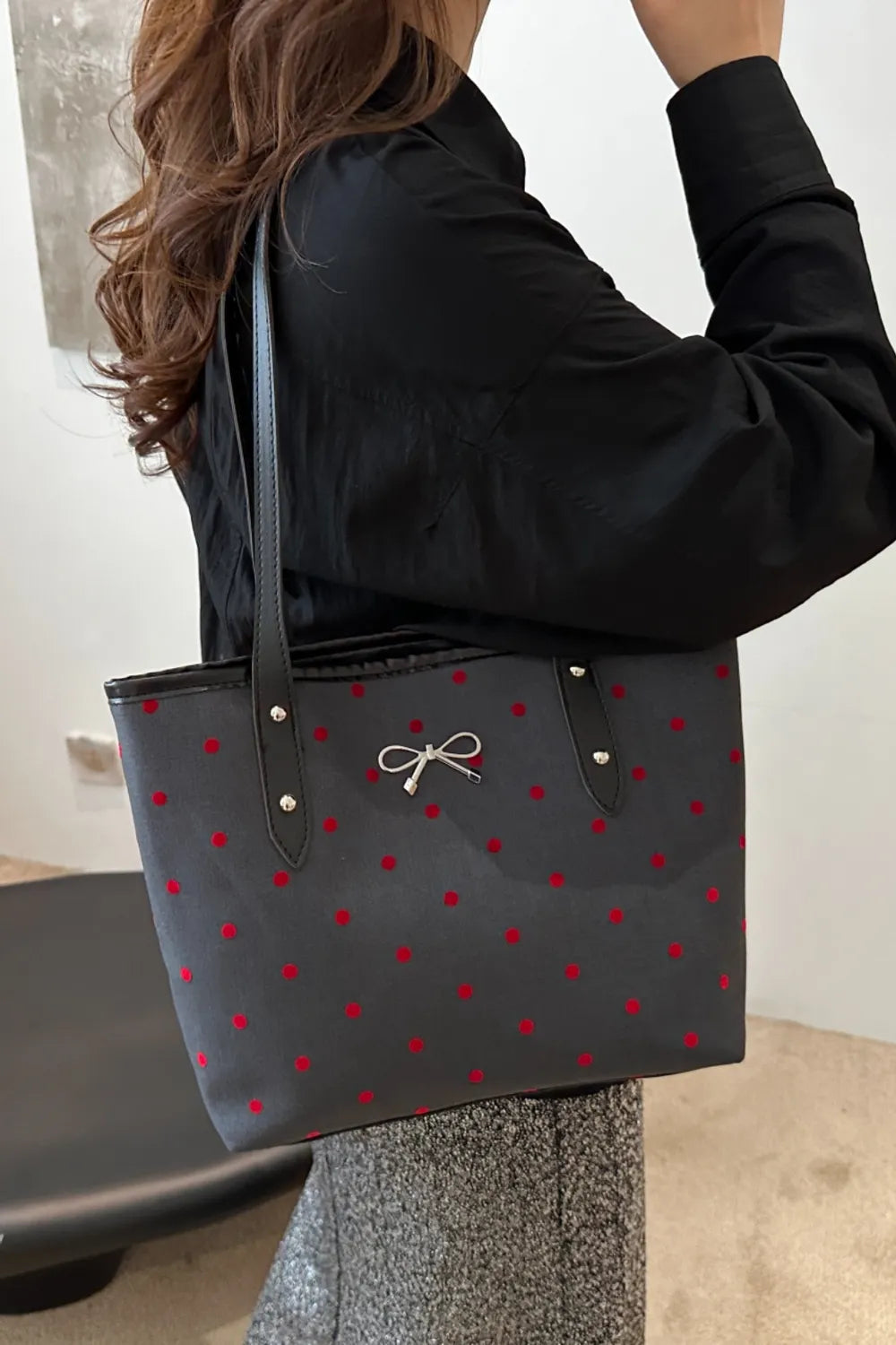 Bow Trim Polyester Tote Bag - Premium Tote Bag from Trendsi - Just $39.99! Shop now at Handbags Specialist Headquarter