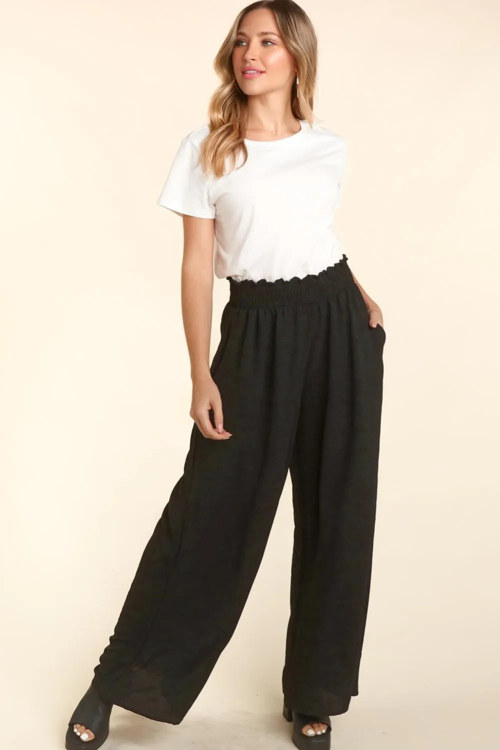 Haptics Elastic Waist Wide Leg Pants with Pockets - Premium Bottoms from Trendsi - Just $44.68! Shop now at Handbags Specialist Headquarter