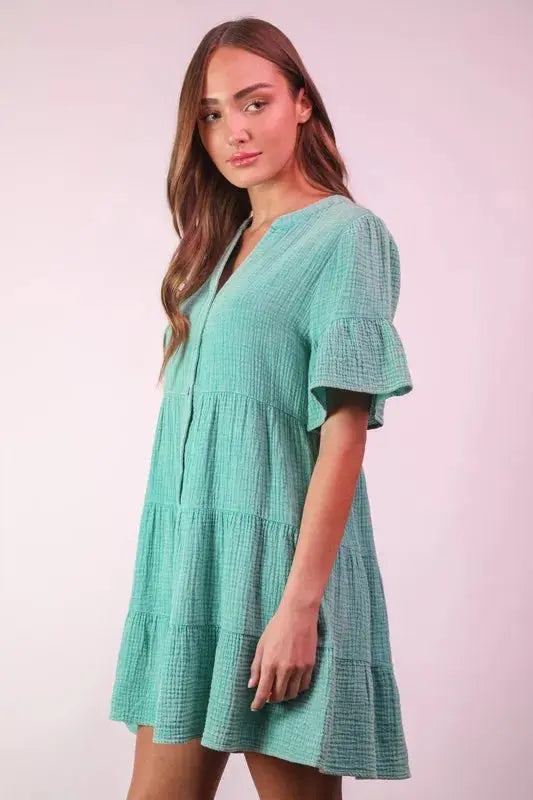 VERY J Plus Size Mineral Washed Woven Mini Dress.