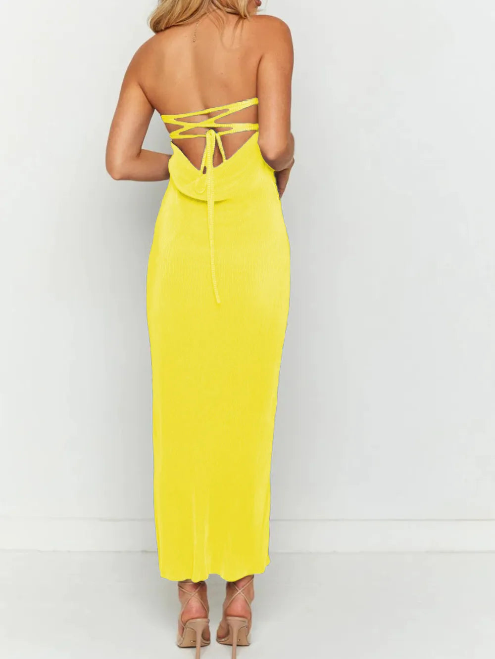 Lace-Up Back Tube Maxi Dress - Premium Maxi Dress from Trendsi - Just $29.99! Shop now at Handbags Specialist Headquarter