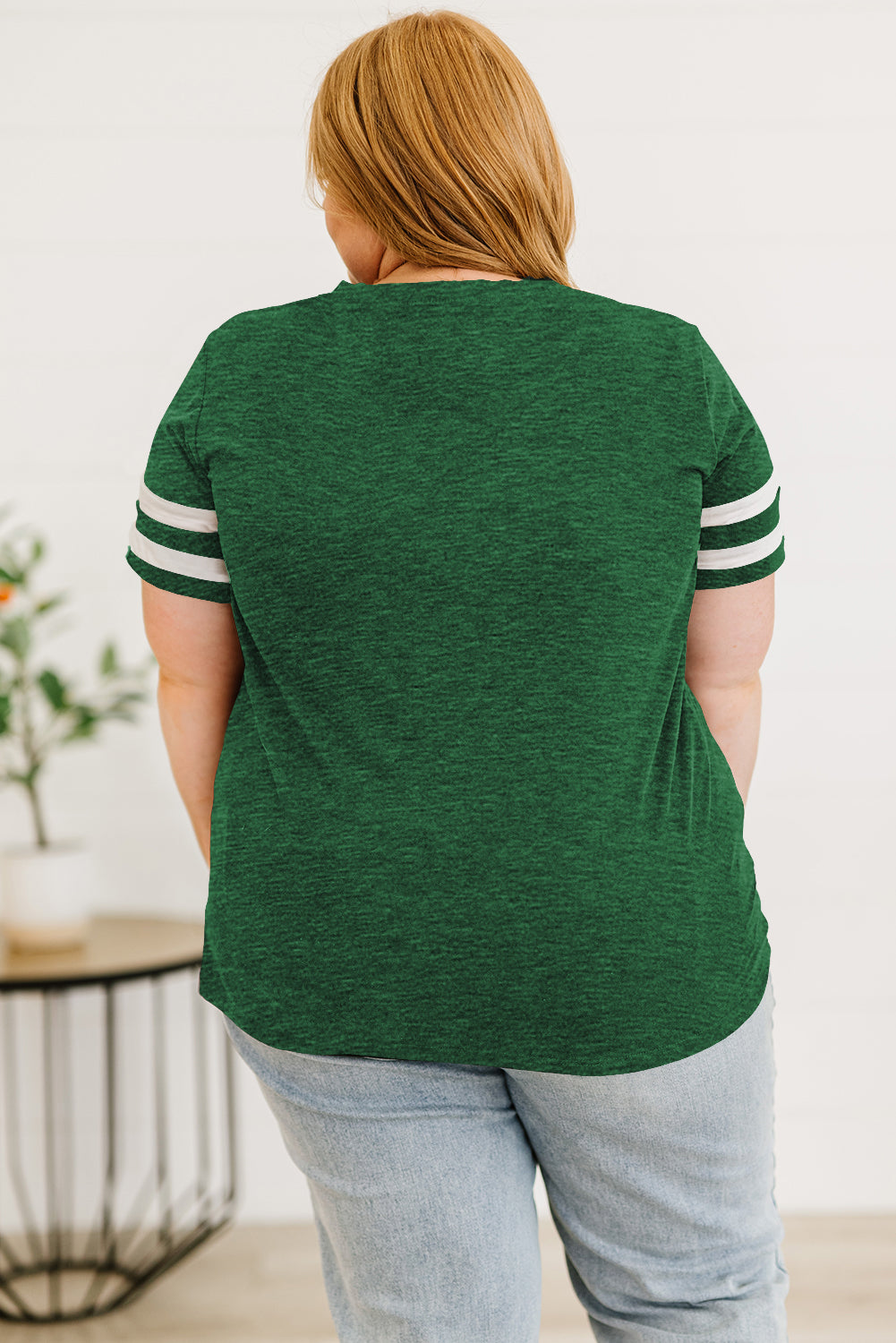 Plus Size Striped V-Neck Tee Shirt - Premium Plus Size Shirts from Trendsi - Just $26! Shop now at Handbags Specialist Headquarter