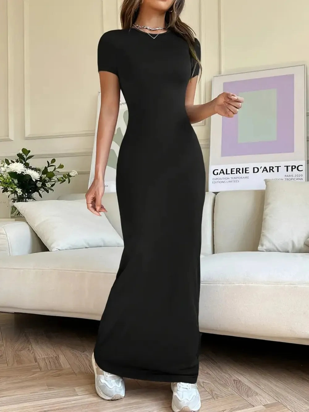 Short Sleeve Maxi Tee Dress - Premium Maxi Dress from Trendsi - Just $29.99! Shop now at Handbags Specialist Headquarter