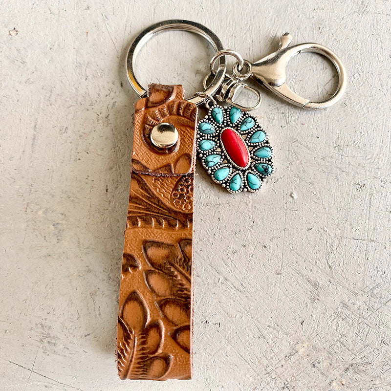 Turquoise Genuine Leather Key Chain - Premium Key chain from Trendsi - Just $10! Shop now at Handbags Specialist Headquarter