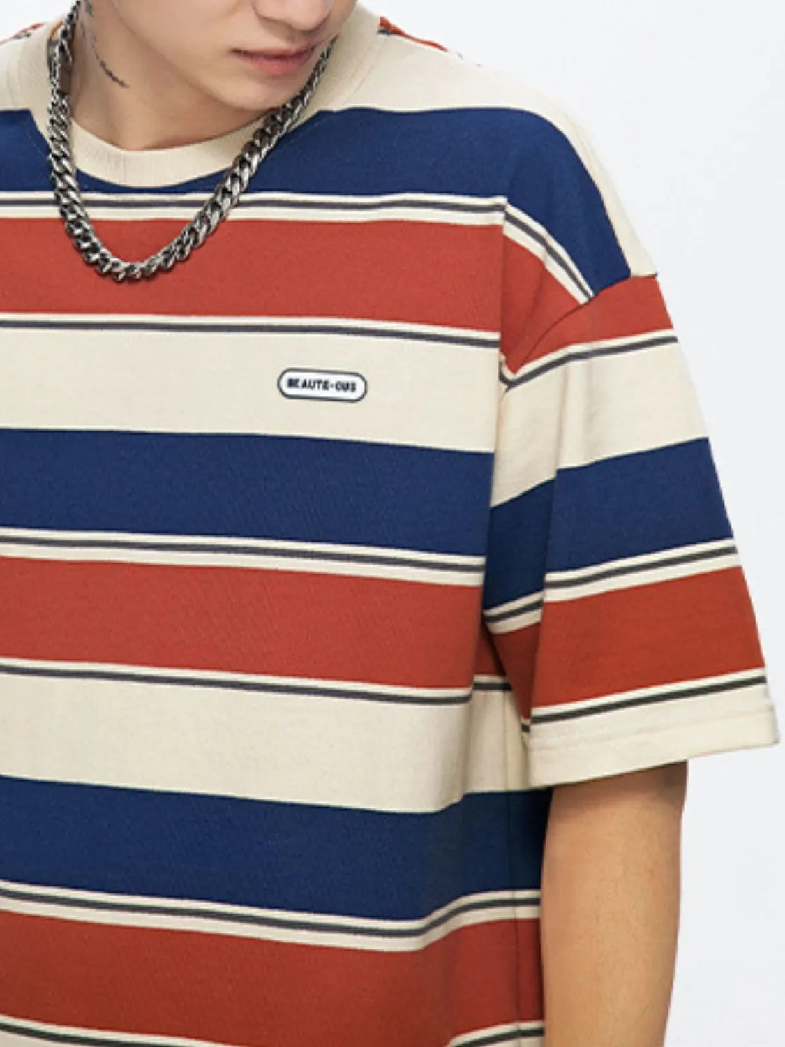 Men's Full Size Striped Round Neck Half Sleeve T-Shirt Plus Size - Premium Men's T Shirt from Trendsi - Just $33.16! Shop now at Handbags Specialist Headquarter