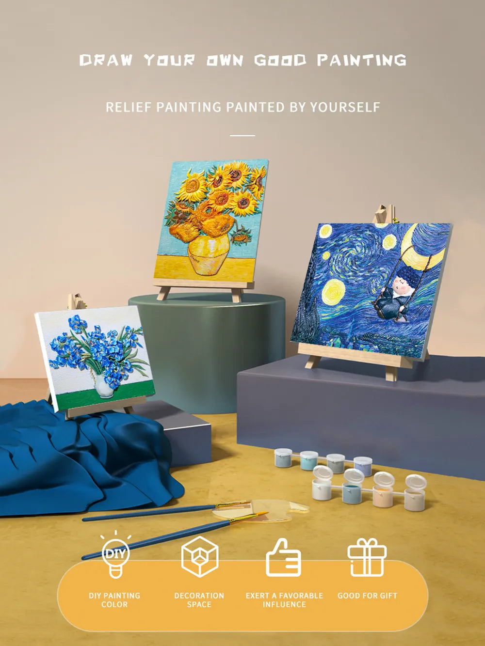 Relief Van Gogh's Starry Night DIY 3D Oil Painting Kit - Premium Sleepwear from Trendsi - Just $28.99! Shop now at Handbags Specialist Headquarter