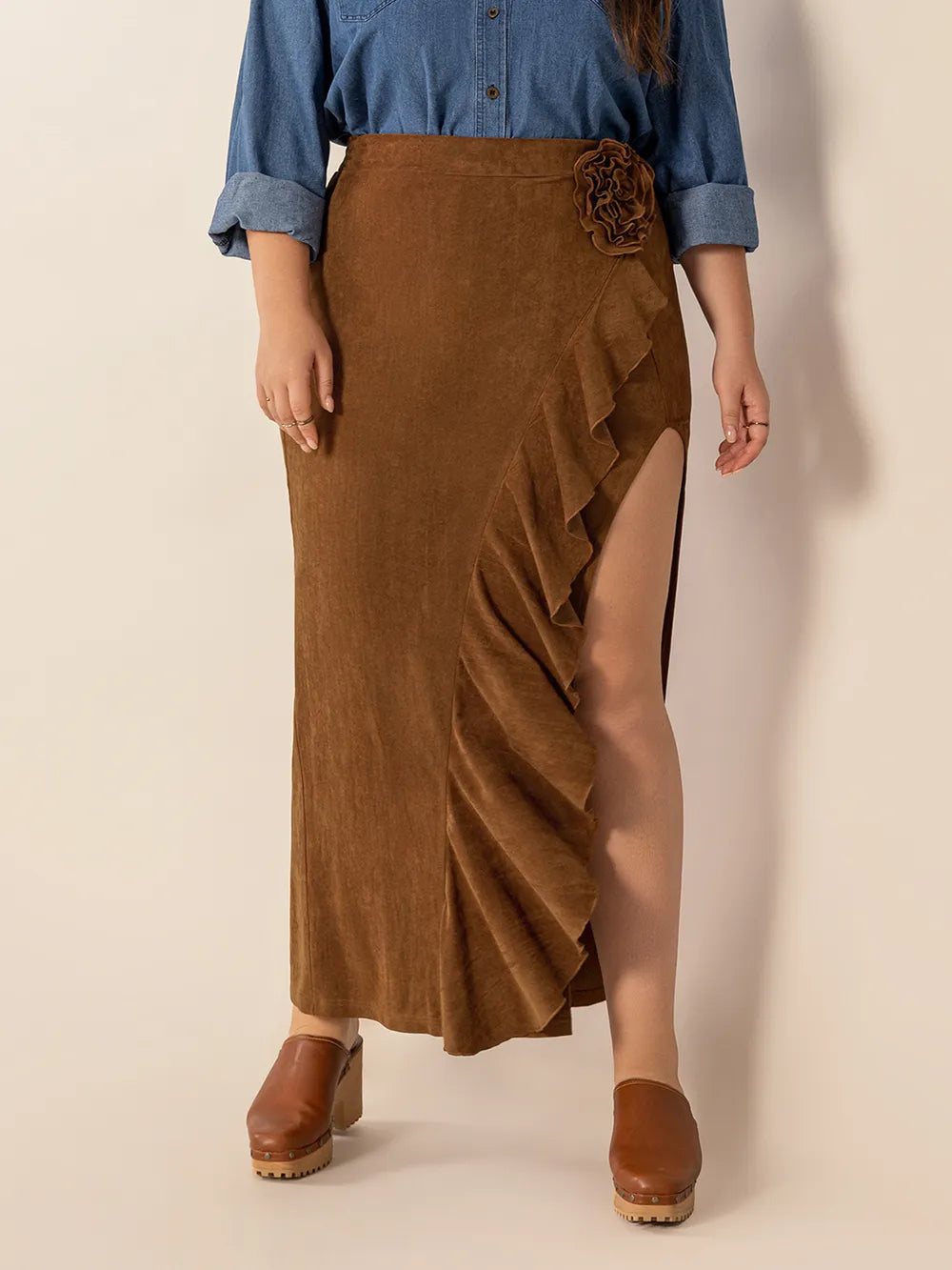 Plus Size Ruffled Slit High Rise Skirt - Premium from Trendsi - Just $38.99! Shop now at Handbags Specialist Headquarter