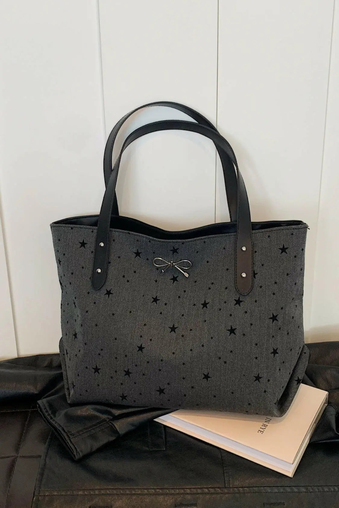 Polyester Bow Polka Dot Tote Bag.