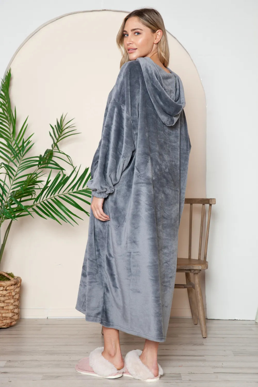 Double Take Full Size Pocketed Hooded Midi Lounge Dress - Premium Sleepwear from Trendsi - Just $44.66! Shop now at Handbags Specialist Headquarter