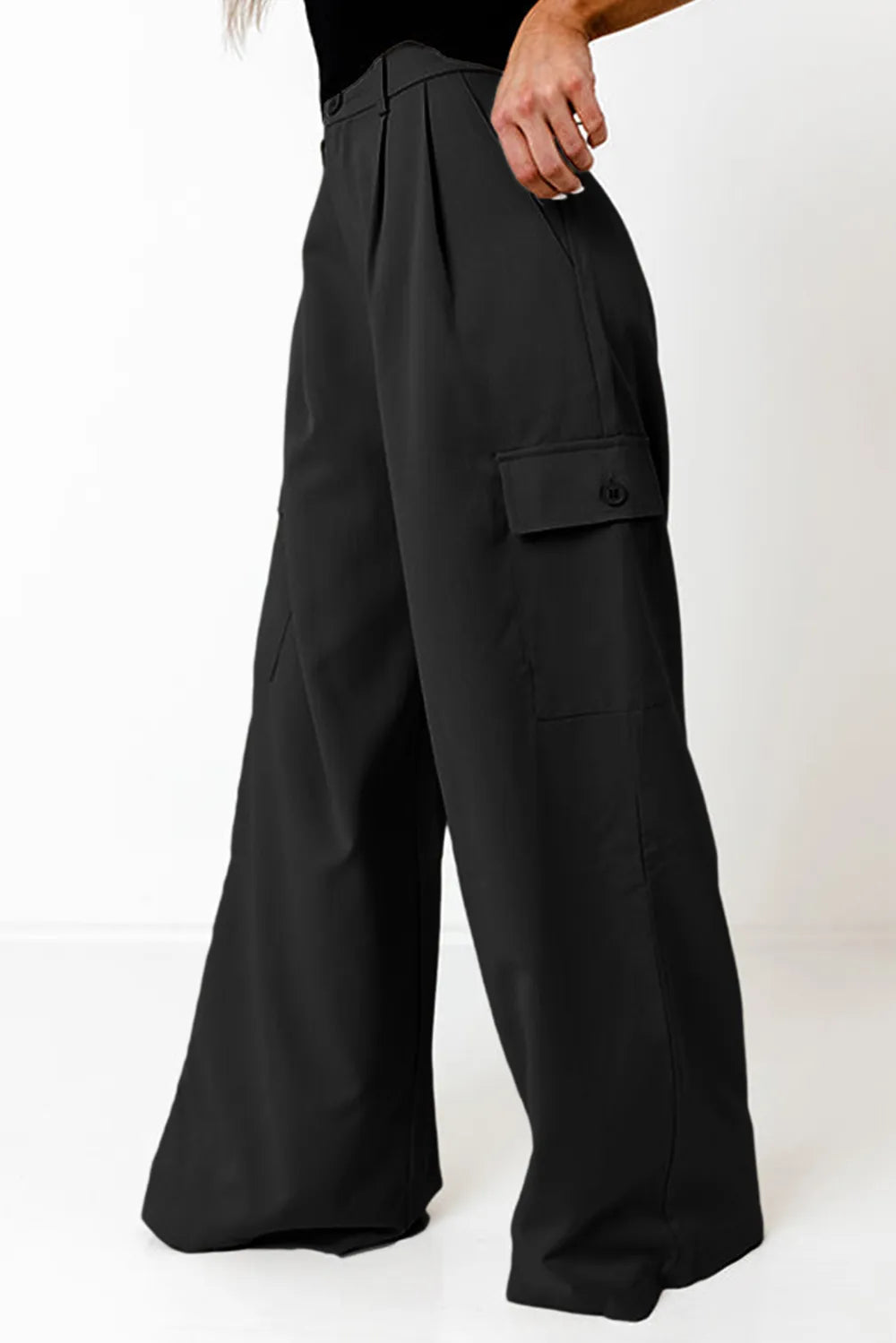 Ruched Wide Leg Pants with Pockets - Premium Bottoms from Trendsi - Just $50! Shop now at Handbags Specialist Headquarter