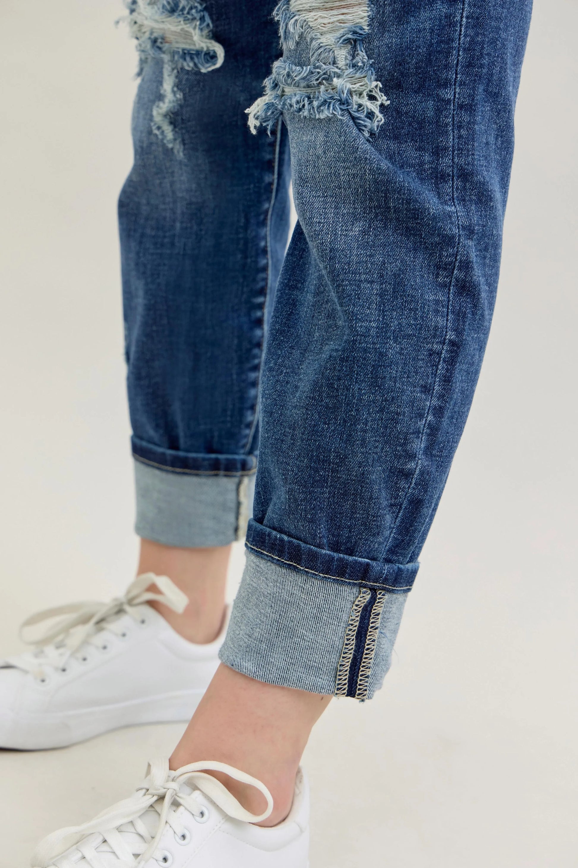 Judy Blue Full Size Mid Rise Cuffed Destroy Bf Jeans Plus Size - Premium Women / Jeans & Denim from Trendsi - Just $62.99! Shop now at Handbags Specialist Headquarter