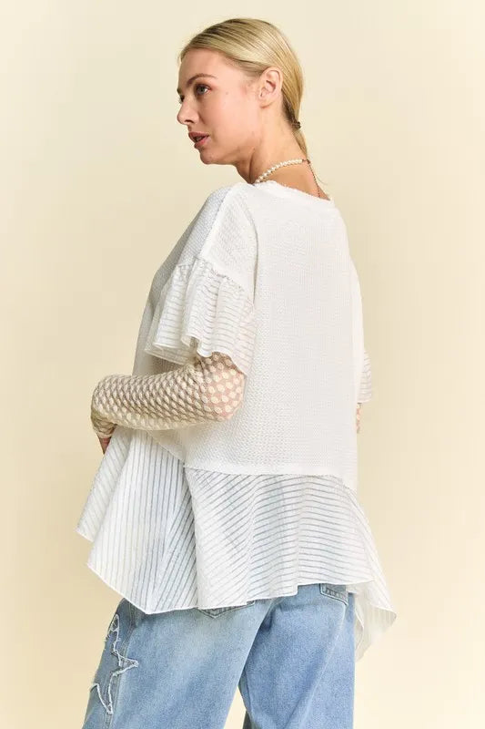Davi & Dani Waffle Knit Bodice Ruffle Bottom Detail Top - Premium from Trendsi - Just $40.99! Shop now at Handbags Specialist Headquarter