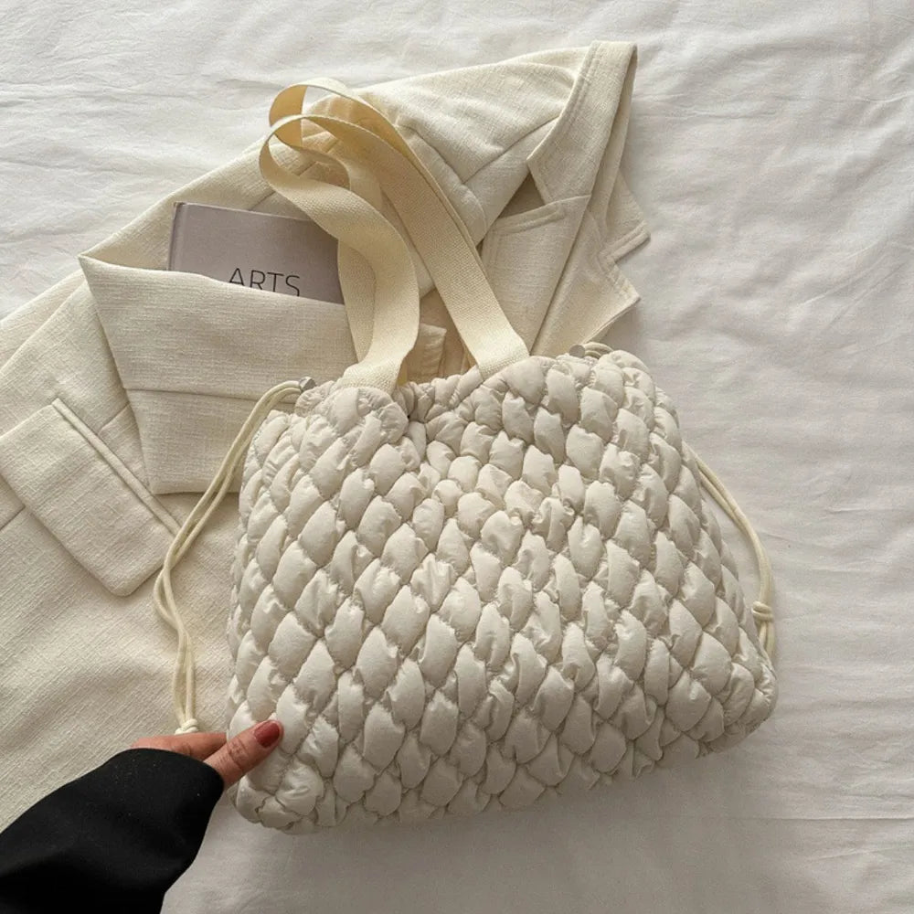 Drawstring Bubble Texture Tote Bag - Premium Tote Bag from Trendsi - Just $39.99! Shop now at Handbags Specialist Headquarter