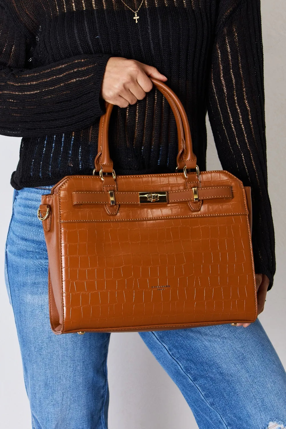 David Jones Texture PU Leather Handbag - Premium handbags from Trendsi - Just $57.99! Shop now at Handbags Specialist Headquarter