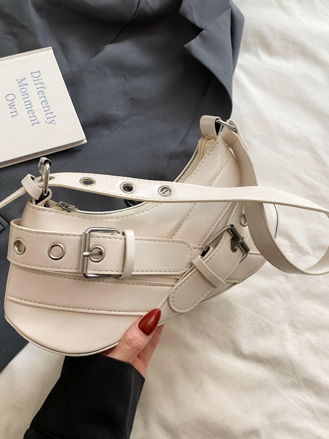 PU Leather Buckle Shoulder Bag.