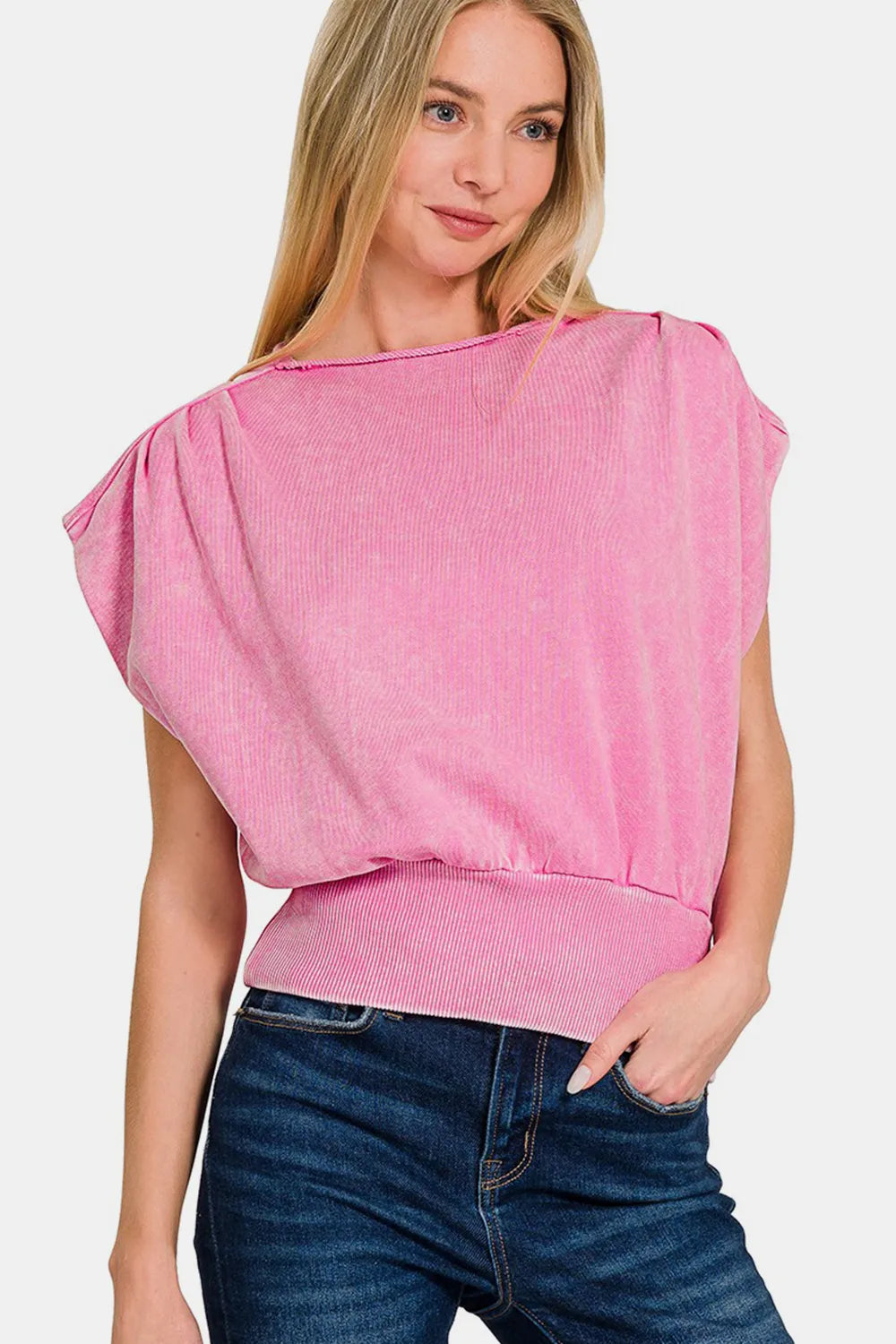 Zenana Washed Boat Neck Bottom Banded Dolman Sleeve Top - Premium from Trendsi - Just $27.99! Shop now at Handbags Specialist Headquarter