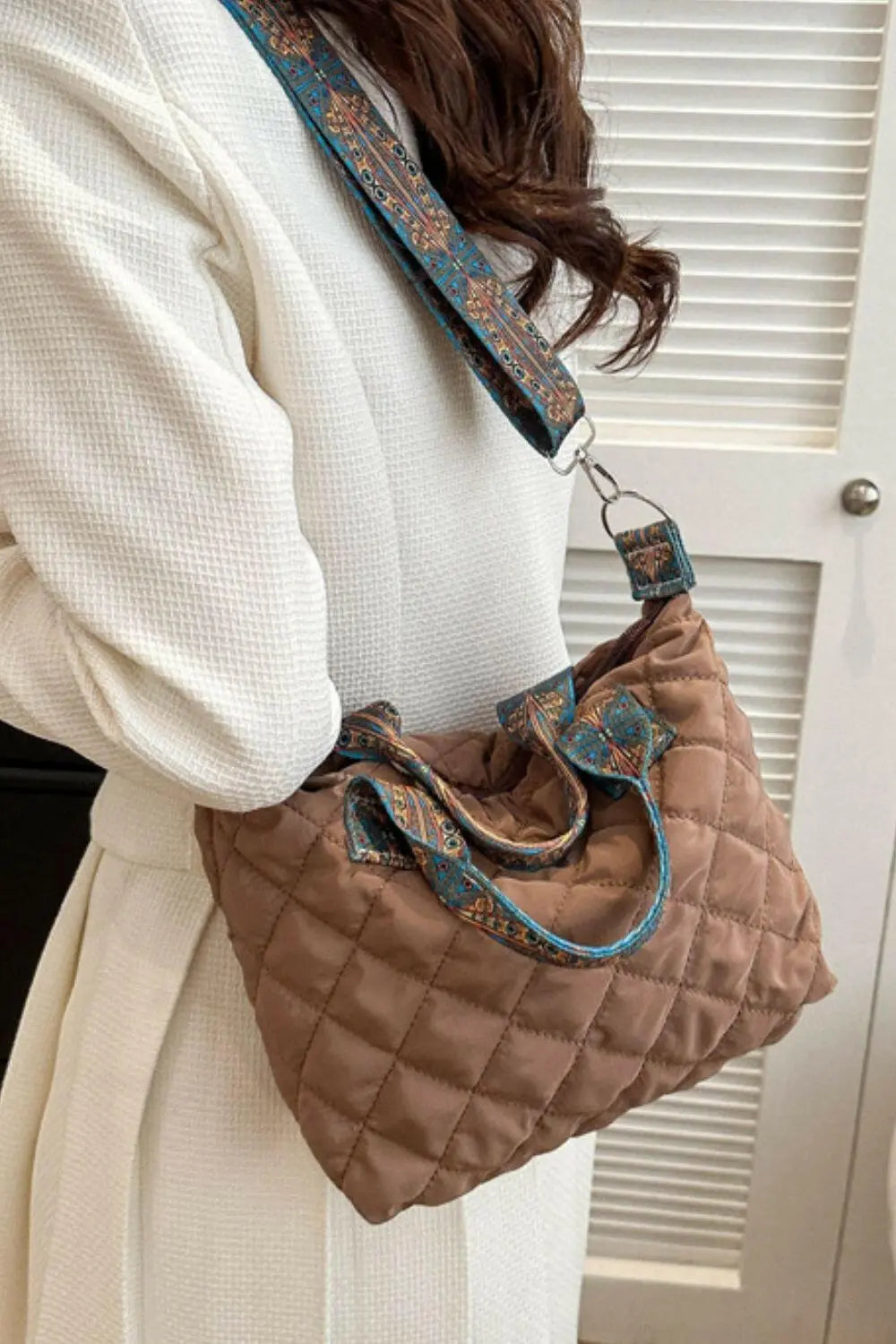 Bubble Textured Printed Strap Handbag.