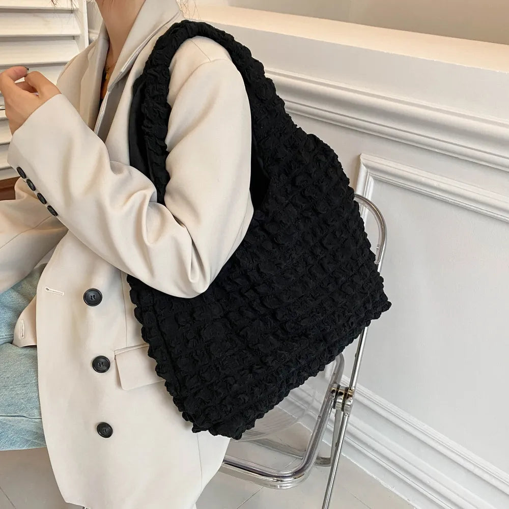 Ruched Polyester Large Handbag - Premium Tote Bag from Trendsi - Just $39.99! Shop now at Handbags Specialist Headquarter