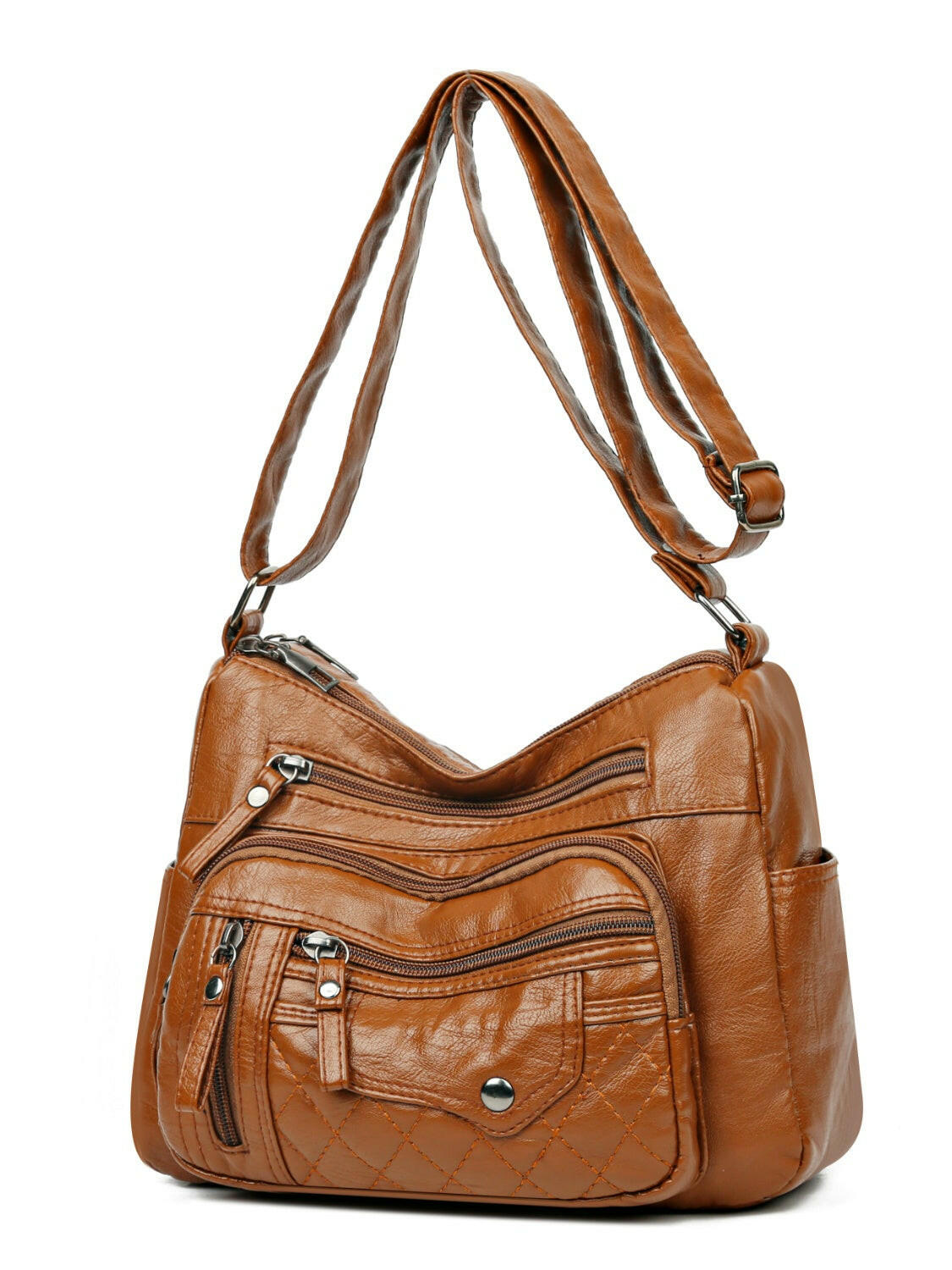 PU Leather Multi Pockets Adjustable Strap Shoulder Bag.