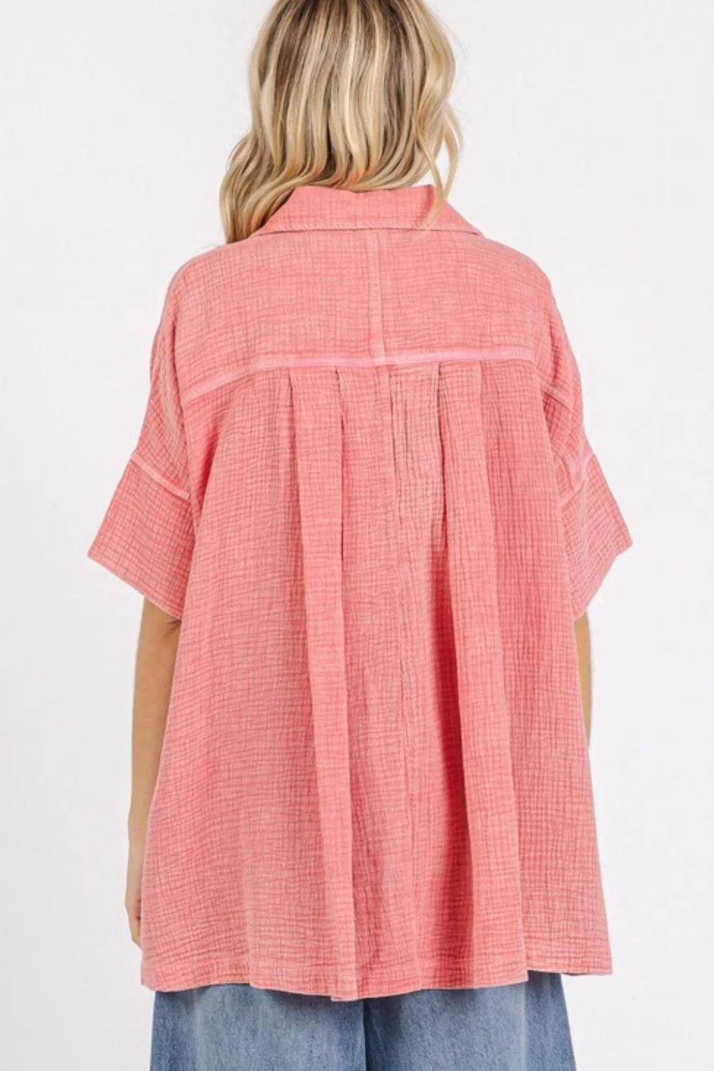 Mittoshop Mineral Wash Gauze Oversized Short Sleeve Shirt - Premium Women / Jeans & Denim from Trendsi - Just $50.74! Shop now at Handbags Specialist Headquarter