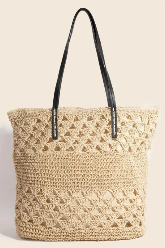 Fame Faux Leather Handle Knitted Tote Bag - Premium Tote Bag from Trendsi - Just $40.99! Shop now at Handbags Specialist Headquarter