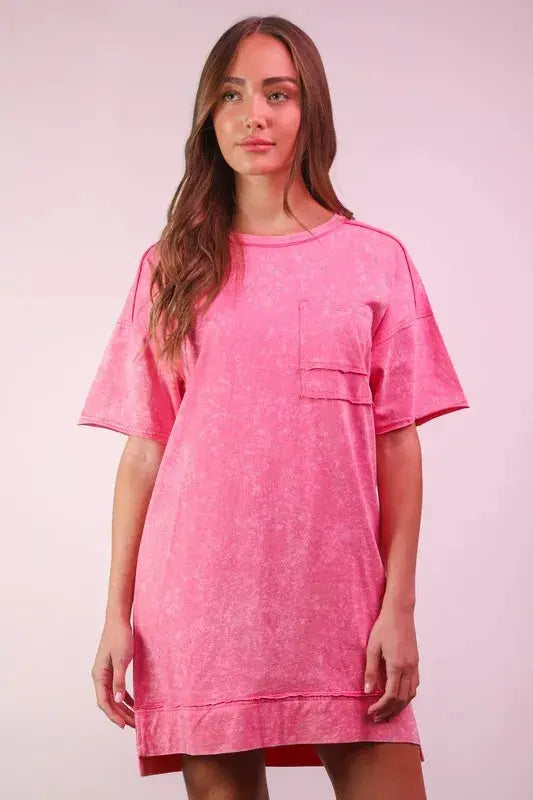 VERY J Plus Size Mineral Washed Knit Shift Mini Dress.