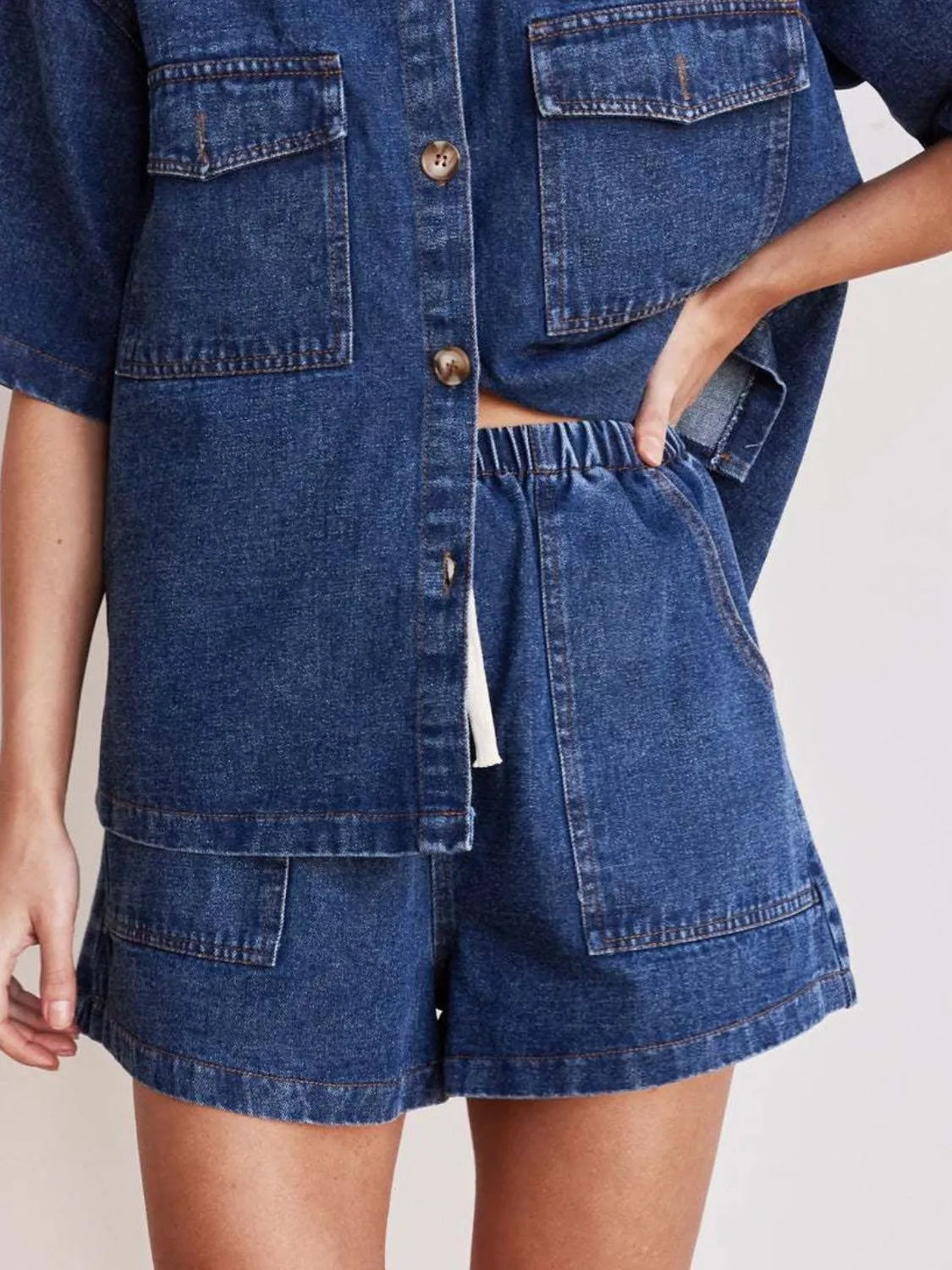 Elastic Waist Denim Shorts - Premium Women / Jeans & Denim from Trendsi - Just $25.78! Shop now at Handbags Specialist Headquarter