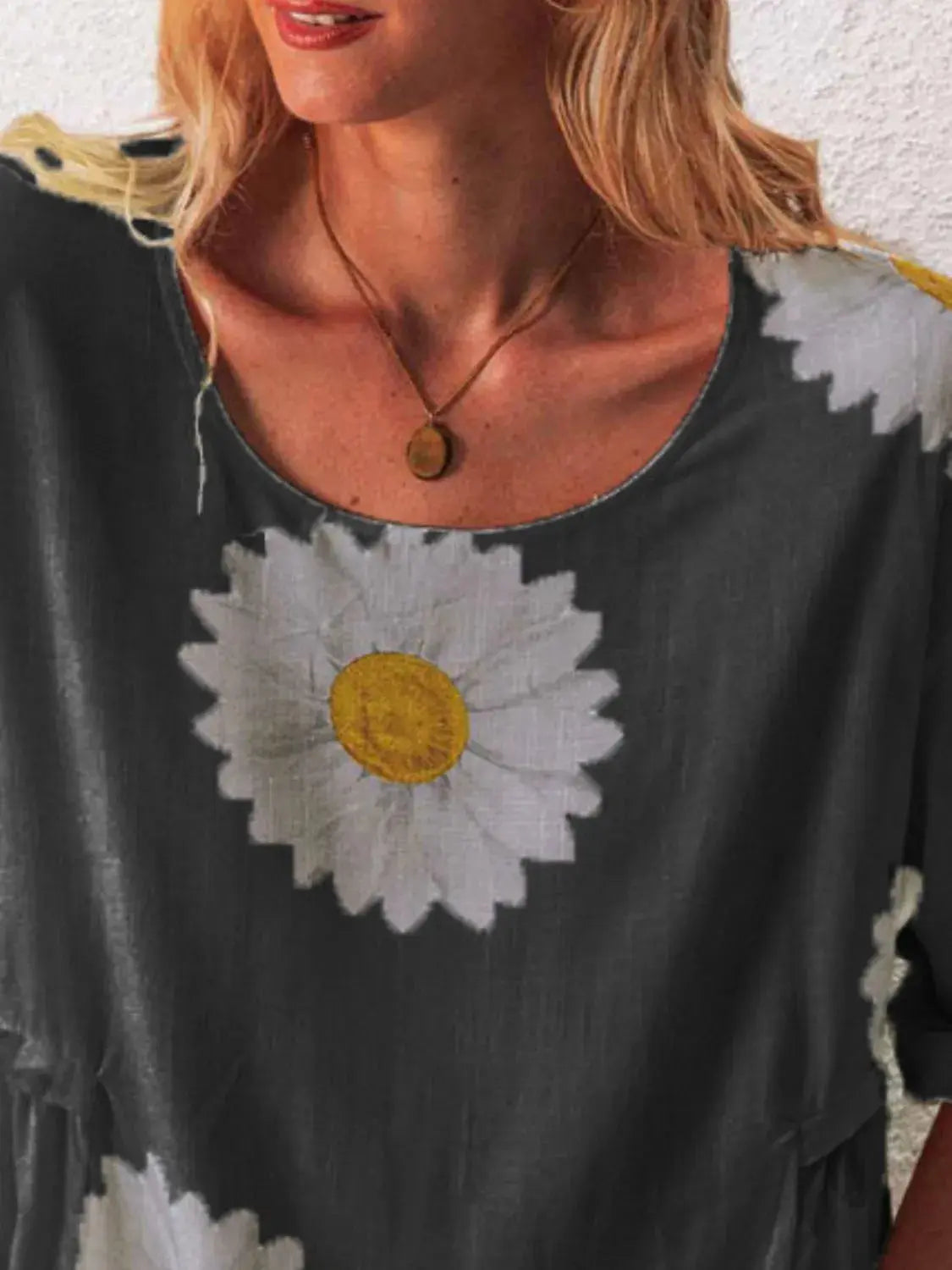 Full Size Flower Round Neck Half Sleeve T-Shirt Plus Size - Premium Women Plus Size from Trendsi - Just $18.76! Shop now at Handbags Specialist Headquarter