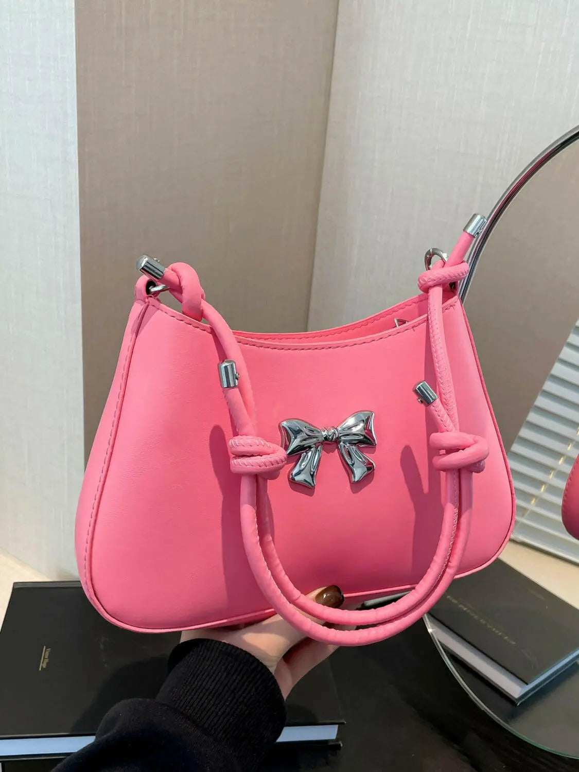 Bow PU Leather Knotted Strap Handbag - Premium Tote Bag from Trendsi - Just $20.62! Shop now at Handbags Specialist Headquarter